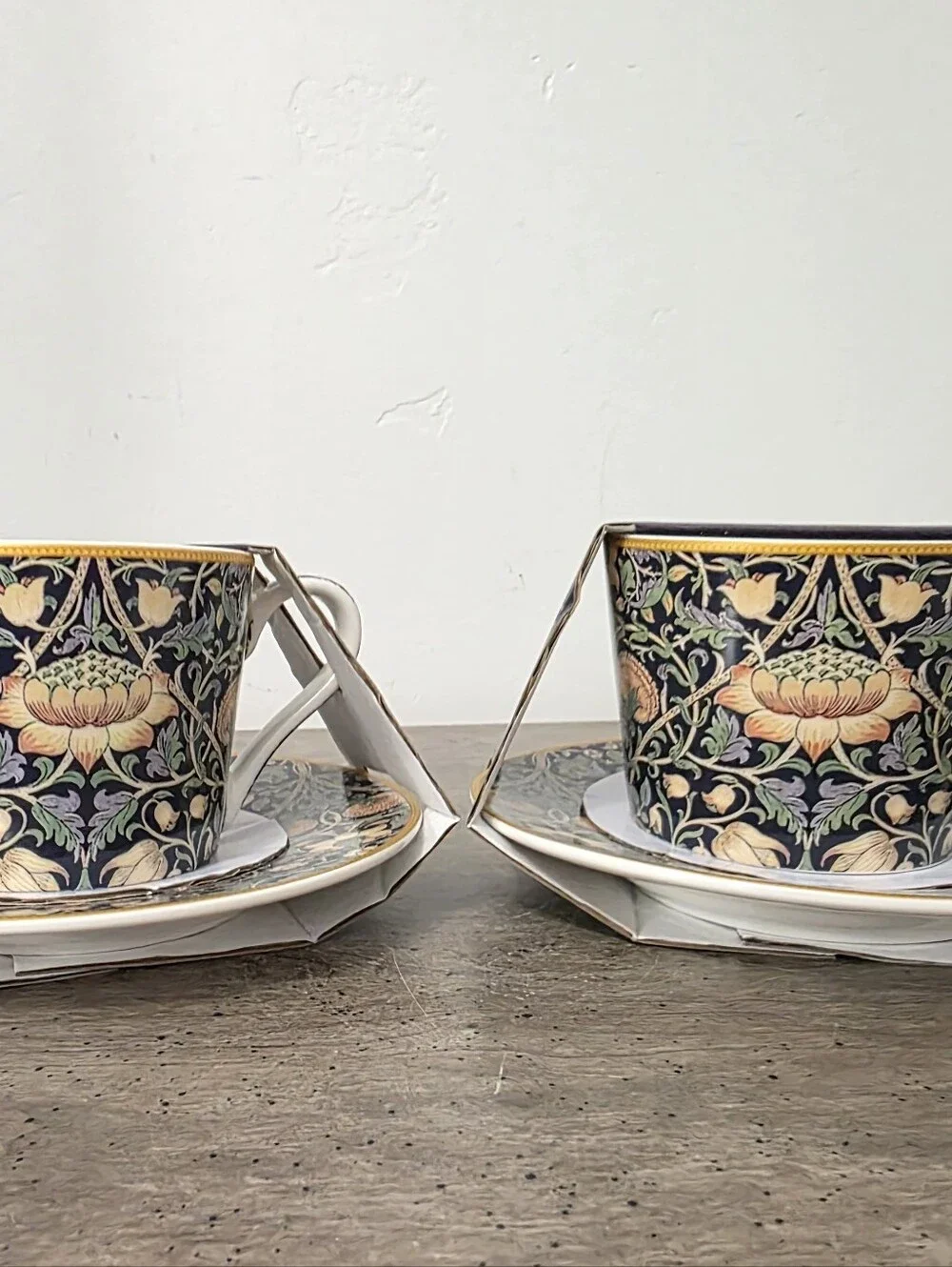 William Morris & Co Lodden Gold Rim Porcelain Cup & Saucer SetAuthen